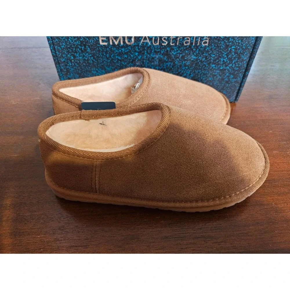 EMU Australia Wallaby Pico Kids Size 1 Chestnut Brown Wool Lined Suede Slippers
